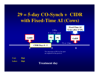 29 = 5 天 CO-Synch + CIDR 与固定时间 AI（奶牛）